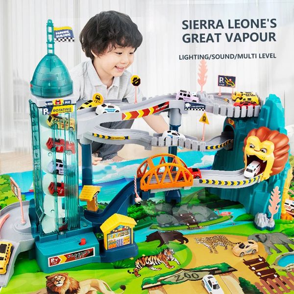 KBDFA – piste de voiture thème Lion pour enfants, moulé sous pression, cadeaux de vacances, roues d'anniversaire, jouets de course Eonal, Rail de course 240313