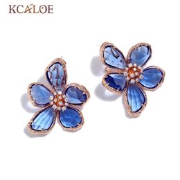 KCALOE bleu Transparent cristal grandes fleurs boucles d'oreilles pour femmes strass mariage fiançailles couleur argent boucle d'oreille de luxe 20092779