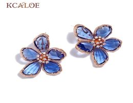 KCALOE bleu Transparent cristal grandes fleurs boucles d'oreilles pour femmes strass mariage fiançailles couleur argent boucle d'oreille de luxe 20097800762