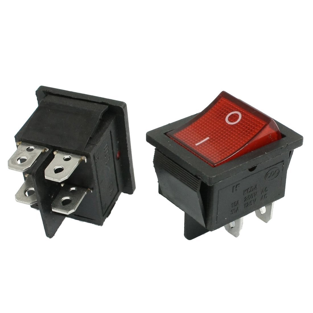 KCD4 Rocker Switch DPST 4 Pins On-Off 2 position Switches for Boat Car Automotive AC 250V 16A /125V 20A Red Green Black