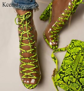 Kcenid Green NE PVC Sandales transparentes Bottines pour femmes Peep Toe Laceup Chunky High Heels Summer Shoes6300367