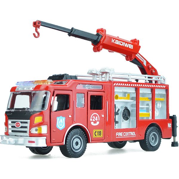 KDW Diecast Alloy Car Model Toy, Fire Rescue Vehicle Truck, 1:50 Scale, Ornament, para Party Xmas Kid Birthday Gift, Collecting, 625046, 2-2