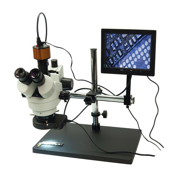 KE-308 7x-45x Bragnification du zoom Microscope trinoculaire stéréo avec caméra HDMI 16MP pour réparation de PCB industrielle RÉLÉVISION RÉLÉVÉRALE DE RONNEMENTS LED 56