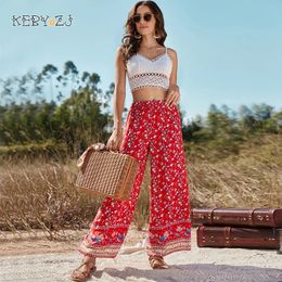 Keby zj pantalon féminin d'été Bohemia plage longue vêtements féminins lâches de vacances décontractées