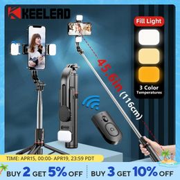 Keelead Bluetooth Selfie Stick 1160mm Extended Double Fill Light L13D -statief met externe sluiter voor Android iOS -smartphone