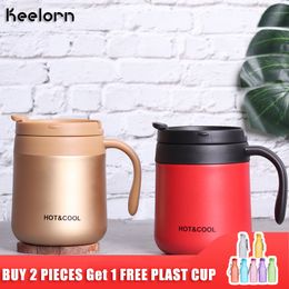 Keelorn 500ML Coffee Thermos Cup Thermocup Frascos de vacío de acero inoxidable Thermoses Sealed Thermo mug para Car My Water Bottle 201105