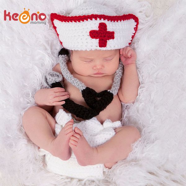 Keenomommommy crochet bebé niña doctora enfermera fotografía accesorios de la foto del recién nacido