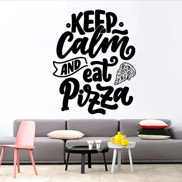 Mantenga la calma y coma citas de pizza calcomanías de pared murales de vinilo para decoraciones de pizzeria póster pegatinas de restaurante italiano DW13472