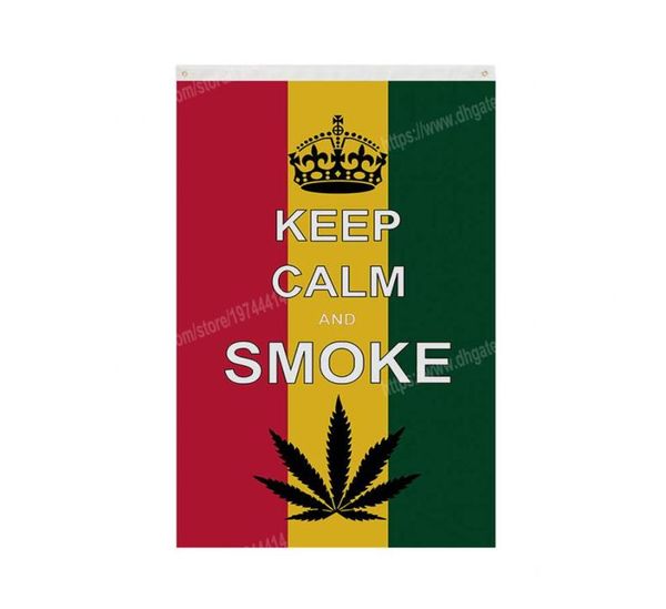 Keep Calm and Smoke Leaf Flag Rasta Reggae Jamaica Flags 90 x 150 cm 3 5 pieds Bannière personnalisée Trous métalliques Œillets Intérieur Extérieur peut être7792157