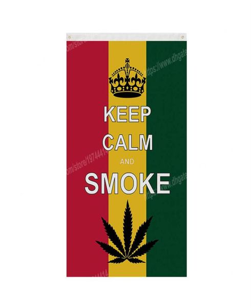 Keep Calm and Smoke Leaf Flag Rasta Reggae Jamaica Flags 90 x 150 cm 3 5 pieds Bannière personnalisée Trous métalliques Œillets Intérieur Extérieur peut être 1133301