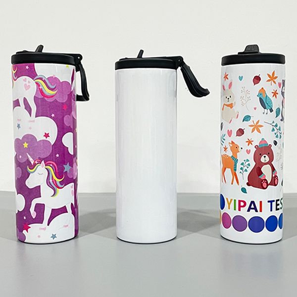 garder les boissons chaudes et froides à double paroi en acier inoxydable en gros 20 oz blanc vierge sublimation droite 20 oz bouteille d'eau avec couvercle en paille pour l'impression à chaud, vendue à la caisse