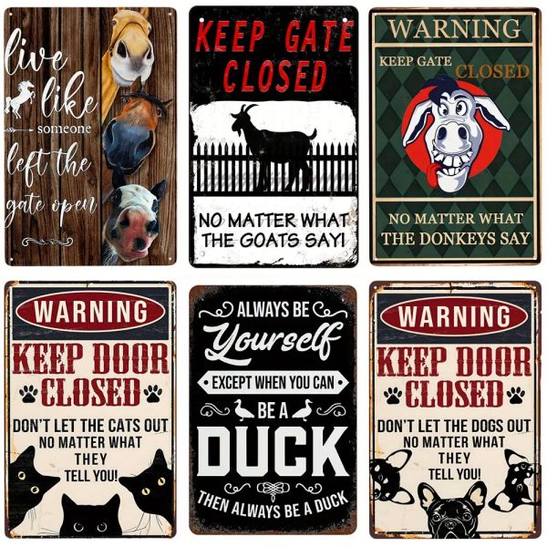 Gardez la porte fermée vintage reto signe d'étain en métal drôle chien horse chat dictons art mural animal avertissement pour pelouse jardin décor de jardin