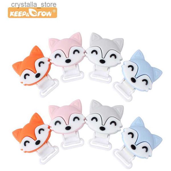 Keep Grow 1pc Fox silicone Clips de sucette pour bébé Porte-sucettes de couleur unie Fermoirs pour sucettes pour bébés Adaptateur de chaîne factice à mâcher pour bébé L230518