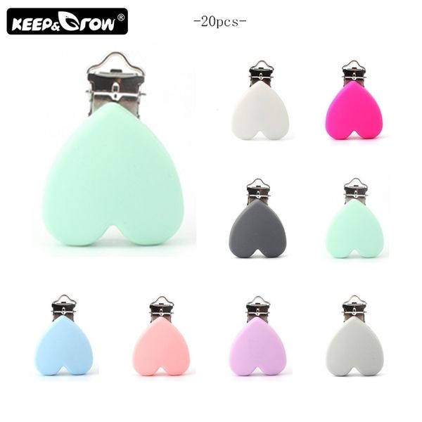 KeepGrow 20 piezas Clip de chupete de silicona en forma de corazón sin BPA mordedor de bebé soportes no tóxicos DIY pezón cierres juguetes accesorios 211106