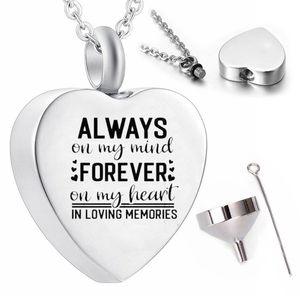 Keep je cadeau hanger ketting hart crematie sieraden as urn souvenir-always in mijn gedachten