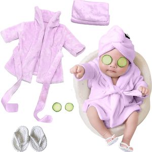 Keepsakes 5PCS Baby Bathrobes Bath Towel Purple Baby Hooded Robe With Belt born Pography Props Baby Po Shoot Accessories 230628