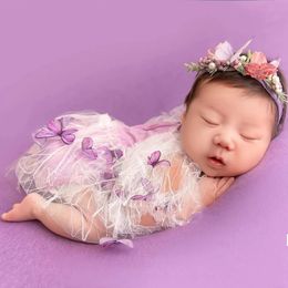 Aandenkens Baby Girl Outfit Vlinder Kant Prinses Jurk geboren Pography Props Zomer Romper Baby Po Schieten Kleding Accessoire 231213