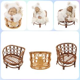 Keepsakes geboren Pography Props Basket Retro Rattan Ronde stoel Bebe Po Accesories Recien Baby Girl Boy Gift Position Bed Back Background 230526