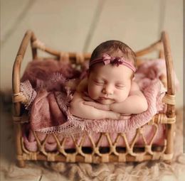 Keepsakes geboren Pography Props Retro Rattan lig vast mandstoel Bebe Po Accesories Recien Baby Girl Boy poseren bed achtergrond 230526