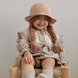 Keepsakes gratis Pengiriman Topi Dan Anak Perempuan Bayi Laki Laki Wig Kepang Rambut Kain Perca Rajutan Hangat Musim Dingin Gaya Korea 230516