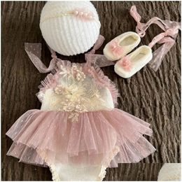 Souvenirs Souvenirs 1Set Dentelle Né Pographie Props Vêtements Princesse Bébé Fille Dresspearl Bandeaux Tenue Po Tir Accessoires 2 Dhlhh