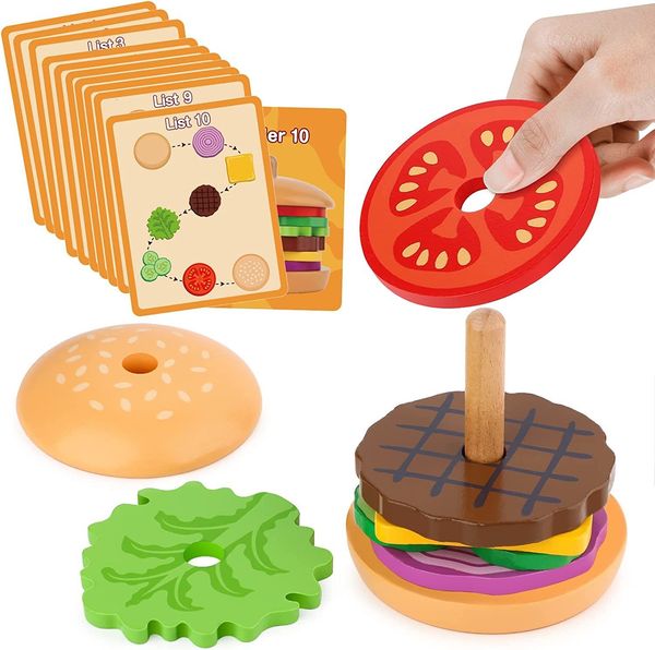 Souvenirs Montessori en bois Burger empilage jouets pour les tout-petits et les enfants préscolaires éducatifs motricité Fine jouet 230920