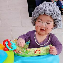 Recuerdos Topi Anak anak Perempuan Laki laki Lucu Wanita Tua Rambut Peluca Beanie Benang Wol Rajutan Anak Bayi Fotografi Props 3 M 5T 230516