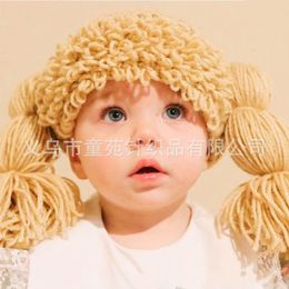 Keepsakes Topi Anak Perempuan Wig Keriting Kuncir Rambut Beanie Buatan Tangan Benang Wol Rajutan Bayi Anak Anak Dan Alat Peraga Fotografi 230516