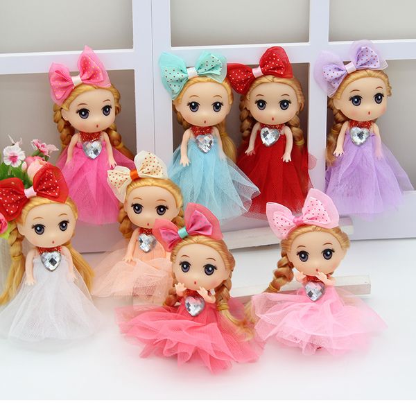 Recuerdos con vestido cabeza de goma muñeca llavero colgantes linda princesa llavero adorno monedero encanto niños regalo moda muñecas bebé 12 cm 2613 E3