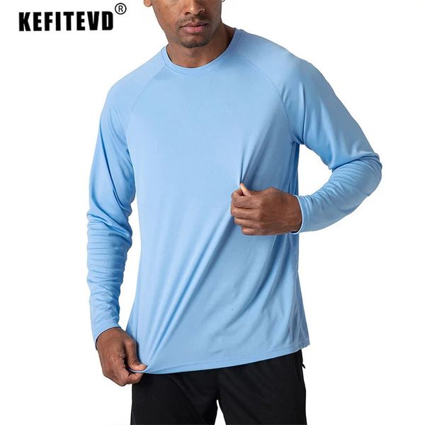 KEFITEVD été UPF 50 T-shirts à manches longues pour hommes Protection UV contre le soleil chemises de randonnée à séchage rapide T-shirts de pêche t-shirts basiques homme 240106