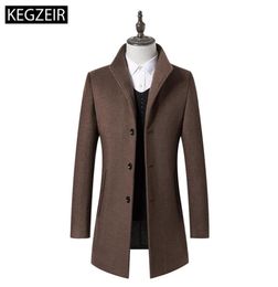 KEGZEIR Koreaanse Stijl Winter Overjas Mannen Casual Warme Dikke Wollen Jas Mannen Mode Slanke Lange Heren Wollen Jas Manteau Homme7216598