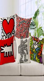 Keith Haring Coussin Cover Modern Home Decor Throw Base Wired Aiche Siège Vintage Nordic Coussin pour canapé Oreiller décoratif CO8574378