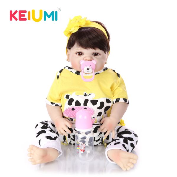 KEIUMI Coleccionables 57 CM Reborn Baby Dolls Cuerpo de vinilo completo Tan verdaderamente como Girl Alive Doll en Brasil Niño bebe Juguete Regalo de cumpleaños LJ201031