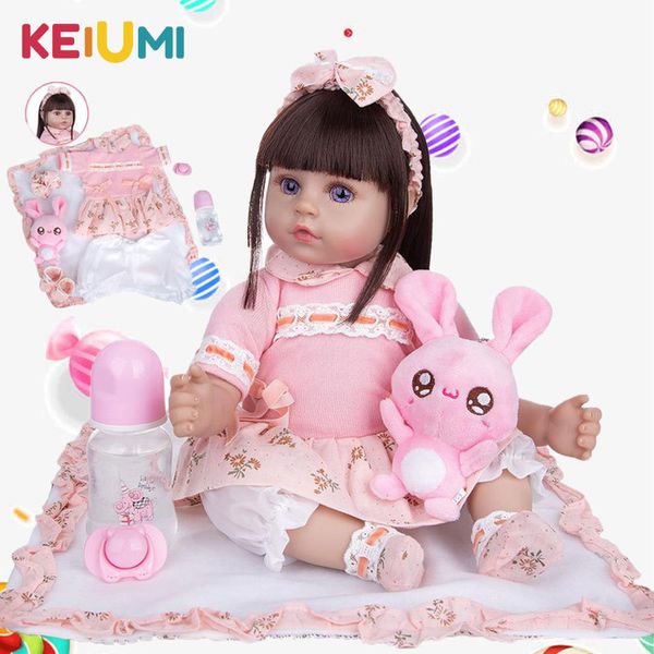 Keiumi Dropshipping Reborn Dolls Girl 48 cm Cuerpo de tela Realista Lindo Juguetes Pelo largo Recién nacido Bebe Muñeca para niños Regalo de cumpleaños LJ201031