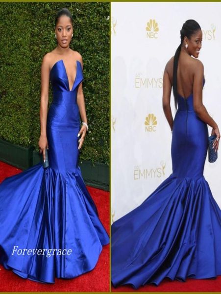 Keke Palmer Emmy Awards Red Carpet Celebrity Night Dress Royal Blue Sweep Train Long Formal Party Robe Custom Made Plus Size8546231