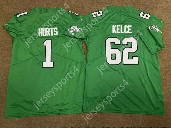 Kelly Green Football Jersey 26 Saquon Barkley Jalen Hurts 1 Brown 11 Devonta Smith 6 Jason Kelce 62 MAILATA 88 Throwback Legand Camisetas cosidas para hombre talla S-XXXL