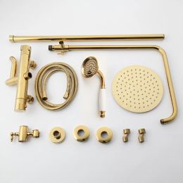 KEMAIDI badkamer thermostatische badkuip douche kraan Golden vergulde regenval 3 manieren Douchekop mixer douchekranen set