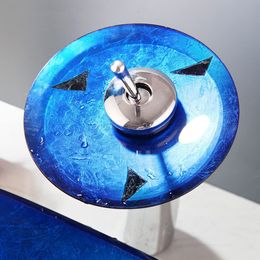 Kemaidi Salle de bain Vanité bleu ovale Temper le bassin en verre du bol de comptoir pour comptoir des puits de chair de chair de cascade