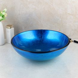 Éviers de navires de salle de bain Kemaidi Évier de bol de bassin en verre trempé au-dessus du comptoir pur bol bleu pur lavabos pour salles de bains avec robinet