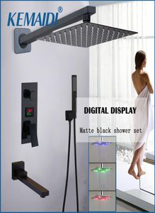 Kemaidi Matte Black Digital Display Shower Faucet Set Plumefall Pliage Bathtub System LCD Digital Shower Mixer Tap 20118884838