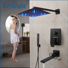 Kemaidi Matte Black Shower Freucet Faucet Waterfall Sistema de ducha oculta Monte de la pared Bañera de ducha Set de ducha LED de ducha LED