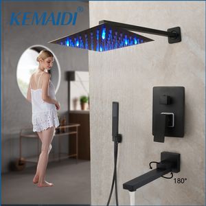 KEMAIDI MATTE ZWARTE Douchekraan Set Regen Waterval verborgen douchesysteem Wandmontage Baddouche Mixer LED -doucheset