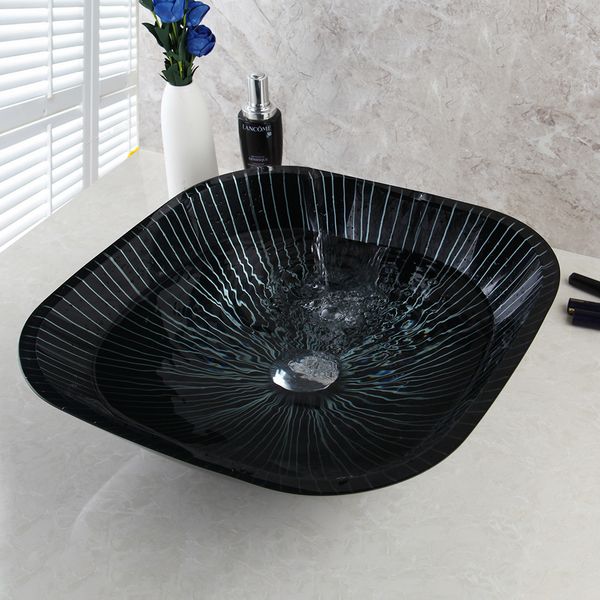 Kemaidi NUEVO Baño Fregadero de baño Pintura a mano Washbasin Glass Basin Fregadero con grifo de cascada grifo