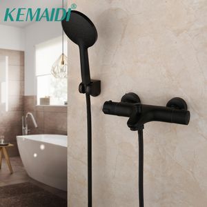 KEMAIDI Mitigeur thermostatique Robinet mitigeur de douche à température constante Robinets de baignoire noir mat Ensemble de douche de bain à main T200710