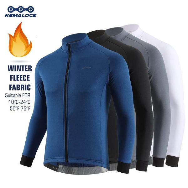 KEMALOCE printemps hiver veste de cyclisme hommes polaire à manches longues vélo noir blanc bleu gris tissu thermique vtt vélo Jersey 240116