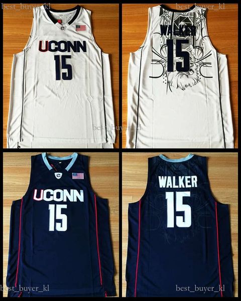 Kemba Walker Jersey #15 UConn Huskies Stitched Hot Basketball Jersey S-XXL Navy Blue White Envío gratis 975