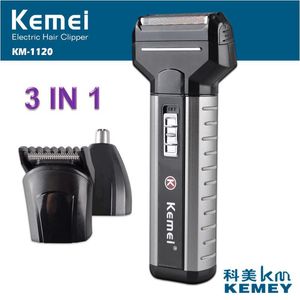 Kemei-Afeitadora eléctrica 3 en 1 para hombre, afeitadora eléctrica recargable, recortador de pelo para cabeza de nariz, afeitadora de doble cabezal, KM-1120 para el cuidado de la cara