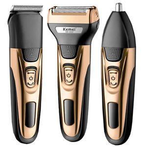 Kemei 3in1 kit de toilettage rasoir électrique pour hommes barbe tondeuse corps nez oreille machine à raser visage rasoir rechargeable 231219