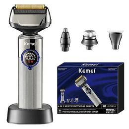 Kemei 4 en 1 rasoir électrique sec humide pour les hommes Trimage de barbe Rasoir lavable 3d Machine de rasage du visage rechargeable 240420