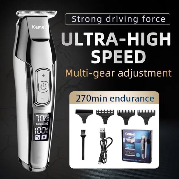 Kemei-5027 Clat-Hair Clipper Beard Trimmer pour hommes Spee ajusté LED CARVING NUMÉRIELLE DIGITAL RAZOR KM-5027 240418